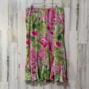 Maggie Barnes Pink and Green Vibrant Floral A-Line Skirt